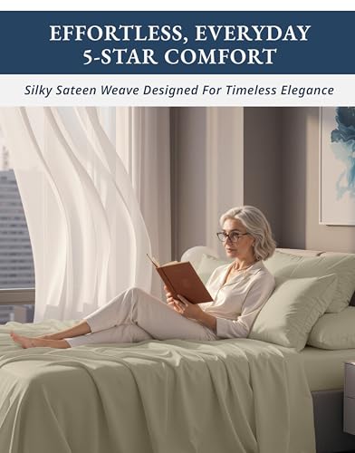 Image of LANE LINEN Deep Pocket Split King Sheets Adjustable Bed Sateen - Linen | Split King Size Bed Sheets - 5-Piece Set, For Guests And Everyday Use, For A Silky Hotel-Style Bed, Luxe Sheen,