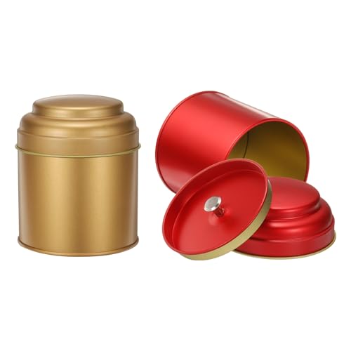 QUARKZMAN 2 Latas De Té Herméticas Con Doble Tapa, Pequeña Lata Redonda De 8 Onzas Líquidas, Recipientes De Cocina Para Té En Hojas, Café, Dulces Y Especias, Color Dorado Bronce Y Rojo