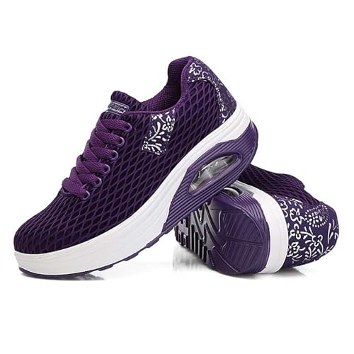 Women's Orthopedic Air Cushion Walking Shoes with Arch Support Breathable Mesh Lace-Up Lightweight Rocking Platform Sneakers for All-Day Comfort