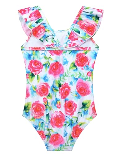 Image of Snowheart Girls Swimsuit One Piece Bathing Suit Kids Quick Dry Shoudler Ruffle Floral Swimwear for 3-12 Years Old