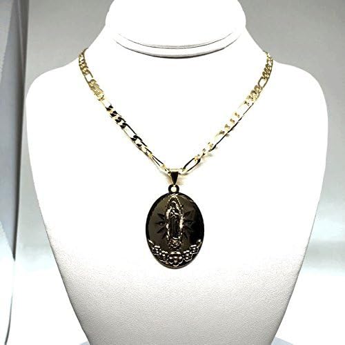 Tri-Color Virgin Mary Flower Pendant Necklace 26" Virgen de Guadalupe Medalla Tres Colores Con Flores - Image 7