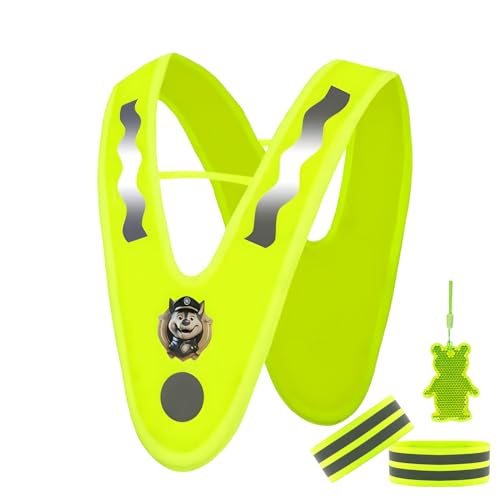 Essoy Warnweste Kinder mit Reflektierende Armbänder V-Form Reflektorweste Sicherheitsweste Nacht Signalkragen Kinder Warnschutzweste für Outdoor Laufen Radfahren Verkehr