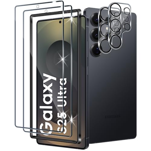 Xunzii Protetor de ecrã para Samsung Galaxy S25 Ultra 5G e preto protetor lente câmara [2 2 peças], 9H HD alta sensibilidade resistente a riscos vidro temperado vidro temperado vidro temperado
