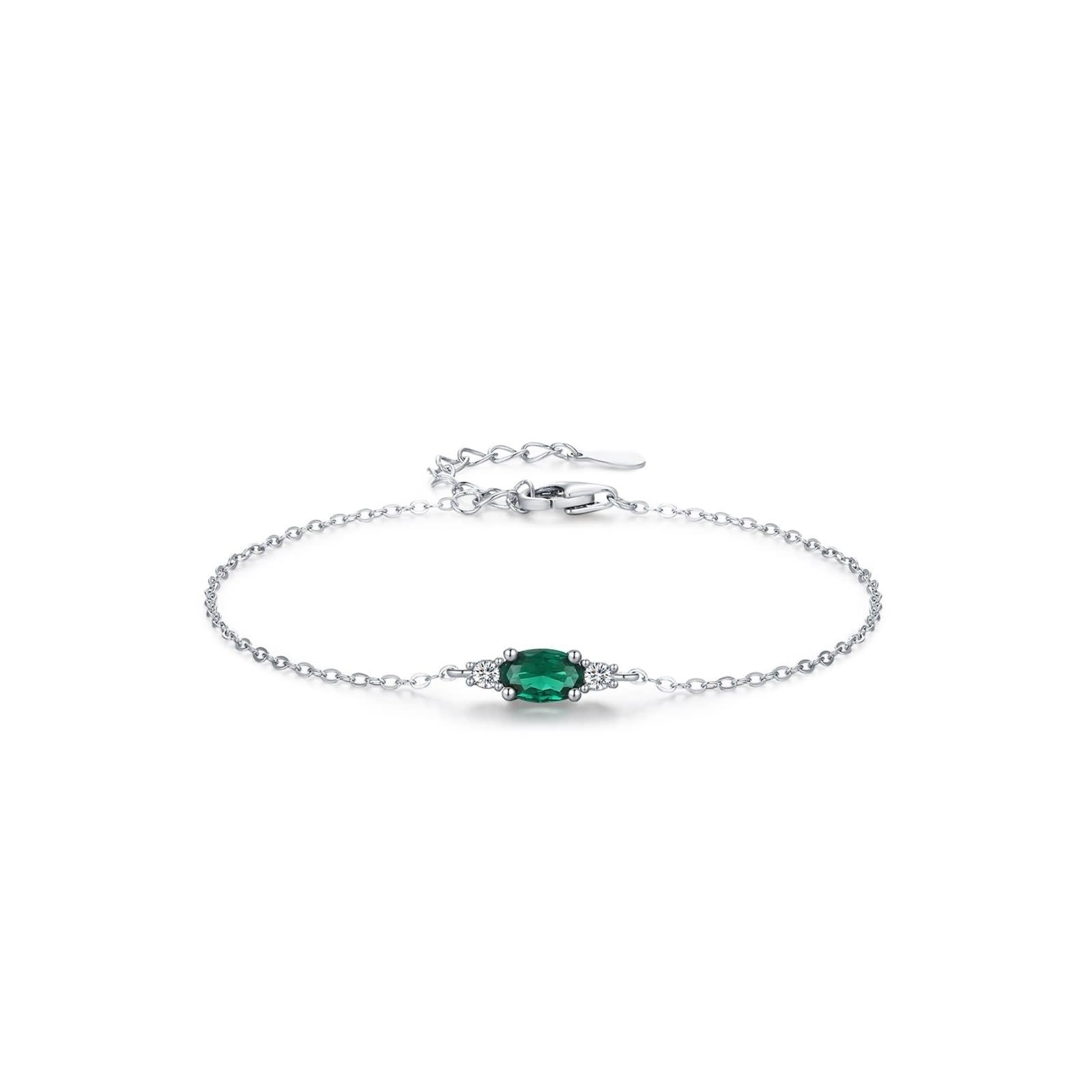 Pulsera para mujer, pulsera de cadena ovalada con esmeralda de 0,5 quilates y diamantes de oro blanco para mujer