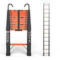 SINMEIRUN Telescoping Ladder, 12.5 FT, Hooks, Aluminum Extension Ladder, 330 lbs Capacity, Collapsible Multi-Purpose Ladder for Home, Roof and RV; Orange