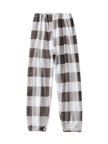 Image of SweatyRocks Girl's Plaid Fuzzy Pants Elastic High Waisted Casual Winter Long Trousers