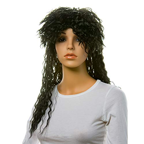 Women's Black 80s Rocker Wig: Sexy 80s Wig for Women Colorful Rockstar Costume Wig Black 80's Wig Rocker Wigs for Women Girls Fun Sexy Black 80s Wig Hot Rockstar Wig Black Wig