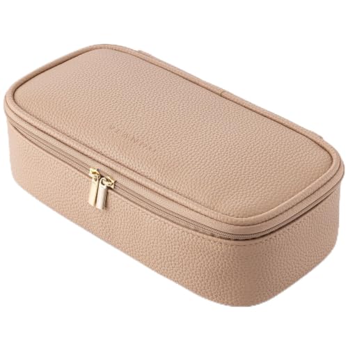 VLANDO Travel Makeup Bag with Separate Brush Storage,Almond