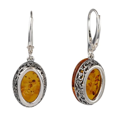 Amber Earrings - French Leverback Honey Oval Baltic Amber Dangling Earrings "Lois" - Sterling Silver Jewelry Collection4