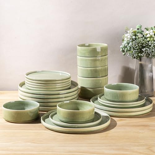 AmorArc Ceramic Dinnerware Sets for 8,24 Piece Plates and Bowls Sets Dishes