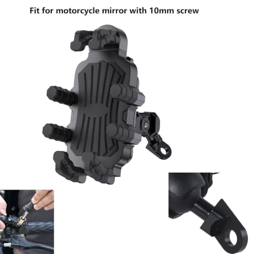 Image of Motorcycle Phone Holder for 13mm- 19mm Fork Stem Hole,Smartphone 4.7''-7.2'' Motorbike Mirror Seat Phone Mount (A-Mirror Mount)