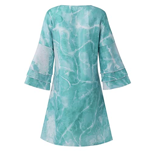 Plus Size Dress For Women, Open Front Spring Dress For Womens Bell Sleeve Wedding Elegant Spandex Tunic Dress Breasted V Neck Comfort Fit Paisley Dress Ladies Sky Blue #TOP4