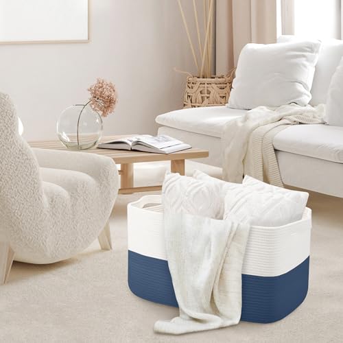 Extra Large Rope Basket, 23.6" x 15.7" x 14.1" Woven Stuffed Animals Storage Bin, Kids Dog Stuff Toy Box Organizer, Living Room Nursery Organization, Big Basket Container for Blankets Clothes - Image 5