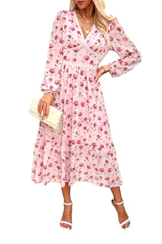 Women's Spring Wrap Maxi Dress Floral V Neck Long Sleeve Wedding Guest Party Casual Chiffon Dress