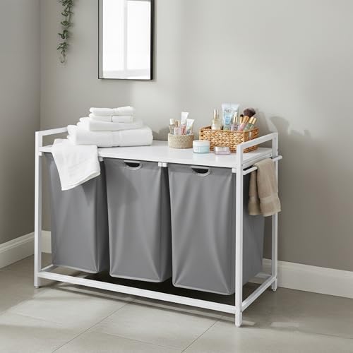 Panier à linge 3 bacs amovibles gris et blanc Relaxdays - 4