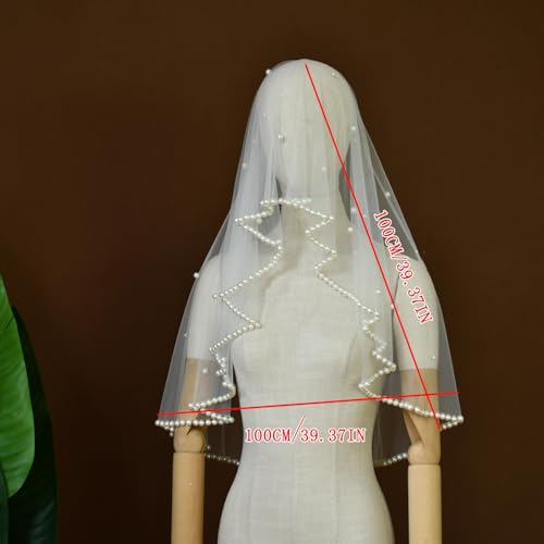 Velos de boda con perlas artificiales accesorio nupcial transparente plegable 5