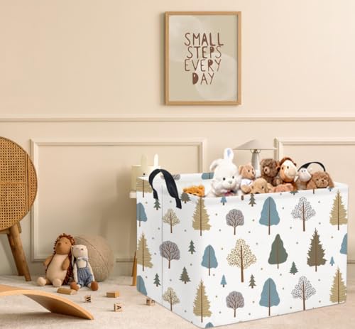 Image of Rectangular Kids Storage Bin Gift & Baby Organizer Shelf Book Basket Room Decor (Grey Tree)