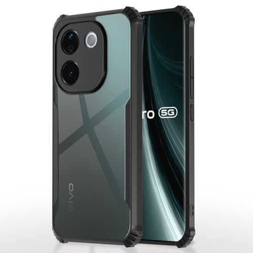 Image of Pikkme Crystal Clear Transparent Back Cover | Ultra Hyrbid | Full Camera Protection | Raised Edge | Bumper Case for Vivo T3 Pro 5G / iQOO Z9s Pro 5G (Black)