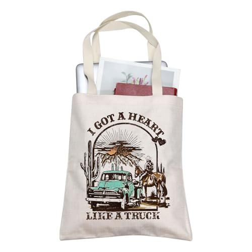 BLUPARK Country Music Quote Tote Bag I Got A Heart Like a Truck Musical Shoulder Bag Cowboy Cowgirl Merchandise Western Song Gift (I GOT A HEART, LIKE A TRUCK Tote)