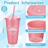 Meanplan 24 Pcs School Counselor Gifts Bulk 24 oz Plastic Tumbler with Lids and Straws Thank You Cups Travel Mugs Inspirational School Teacher Appreciation Week Gifts for Women Men