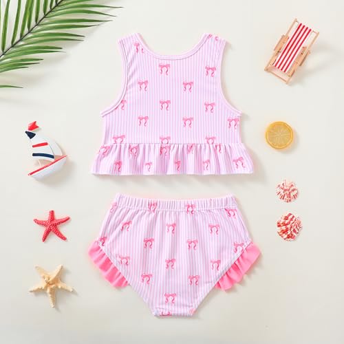 Image of Baby Swimsuit Girl Two Piece Bathing Suit Toddler Girls Summer Beach Ruffle Tankini Swimwear 1-7Y