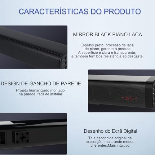 Suporta Bluetooth Soundbar, 2.1 Canais Home Theater, Versão HDMI com Subwoofer 160×230×340 mm ﻿