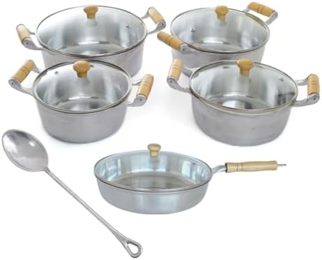 Jogo de Panelas e Frigideira Alumínio Fundido Batido Tampa de Vid...