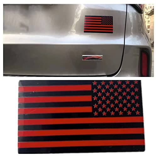 Image of 2 PCS Flag Badges 3D Embossed Stars Zinc Alloy Chrome Regular Orientation and Reverse Orientation,Patriotic Flag,for All Car, Truck or SUV(Black Red)