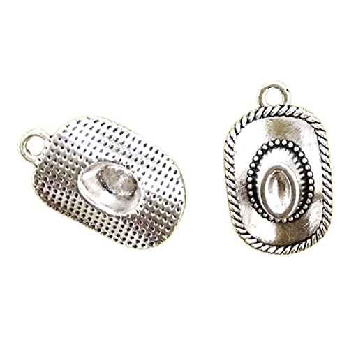 36 Pcs Alloy Cowboy hat Charms Pendant Antique Silver Tone