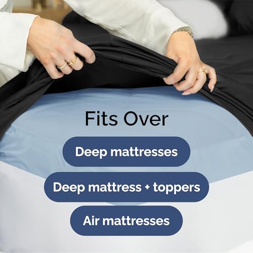 Extra Deep Cal King Sheet Set - 6 Piece Breathable & Cooling Sheets - Hotel Luxury Bed Sheets Set - Easy & Secure Fit - Soft, Wrinkle Free & Comfy Sheets Set - Black Sheet Set with Extra Deep Pockets - 5