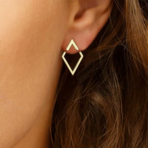 Boho Square Stud Earrings Jackets, Minimalist Geometric Stainless Steel Gold Ear Stud Earrings Front Back Earrings for Women2