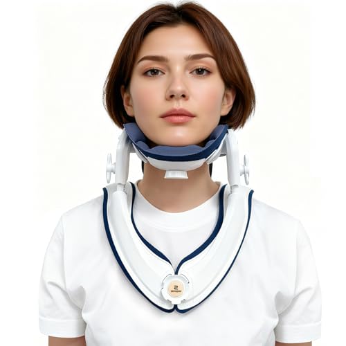 Cervical Traction Device Lightweight & Adjustable Neck Stretcher for Neck Support Cervical Neck Traction Device for Home Use Neck Pain & Tension Relief FSA-HSA Eligible (White)
