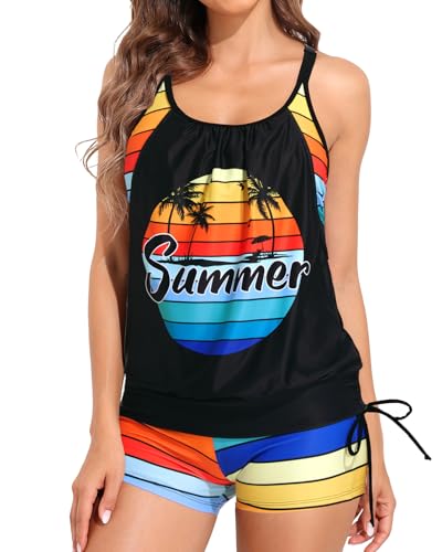 Image of Womens Tankini Swimsuit Two Piece Tummy Control Bathing Suit with Shorts
