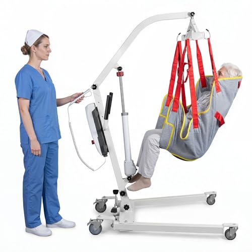 noerishia Electric Transfer Lift Chair 440 lbs Capacity Battery Powered Patient Lift with Sling Floor to Bed Transfer Aid for Elderly Home Care Hospital Healthcare Facilities