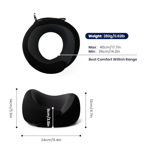 Image of Dream Valley Neck Travel Pillow, Memory Foam Travel Pillow for Airplane, Portable Roll-Up Neck Pillow with Cooling Inner Fabric, 360 Ergonomic Support, No Head Bobbing, Black