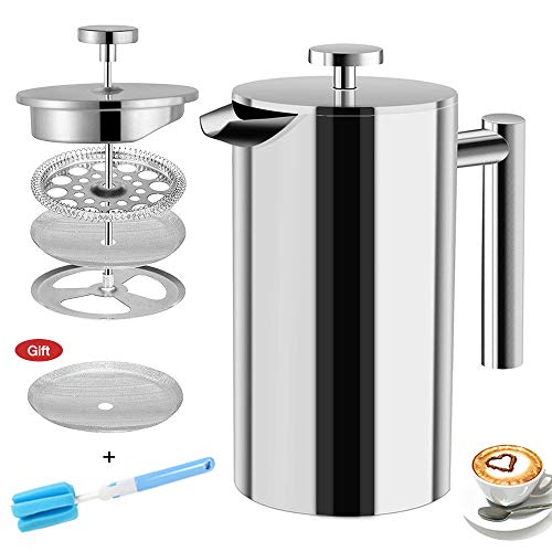 French Press Coffee Maker Stainless Steel Double Wall Insulated Large Capacity 1 Liter
