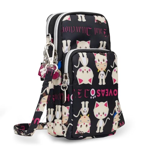 Pequena bolsa transversal para mulheres, mini bolsa de celular carteira com alça ajustável sobre o ombro, Gatinho fofo, Small