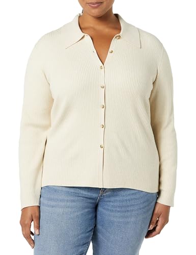 Image of Amazon Essentials Women's Fine Gauge Stretch Polo Ribbed Long Sleeve Sweater Cardigan
