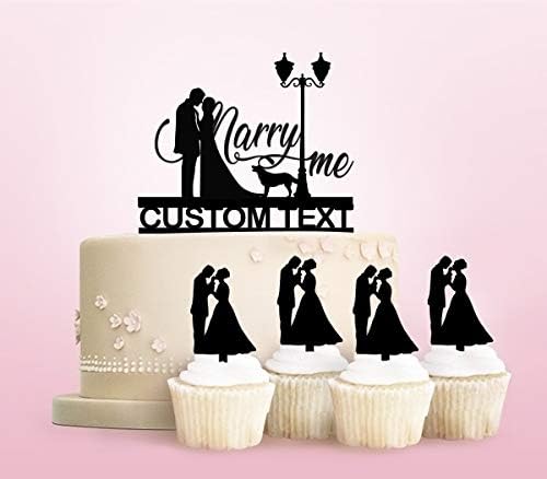 TC0164 Marry Me Party Wedding Birthday Acrylic Cake Topper Cupcake Toppers Decor Set 11 pcs with Personalized Your Name