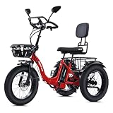 NARRAK Electric Tricycle for Adults Seniors, 750W Fat Tire 3 Wheel E-Trike, 48V 13Ah UL 2849 Battery, 55-Mile Max Range, Semi-Recumbent Trike with 3 Hydraulic Brakes (Premium Model, N8-Red)