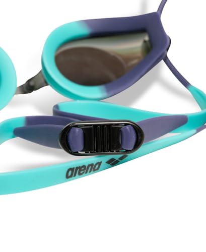 Image of ARENA Tracks Unisex Adult Essential Racing Swim Goggles for Competitive Swimmers Men and Women FINA-Approved Anti-Fog Coated Mirror Lens, Turquoise /Future Dusk /Water