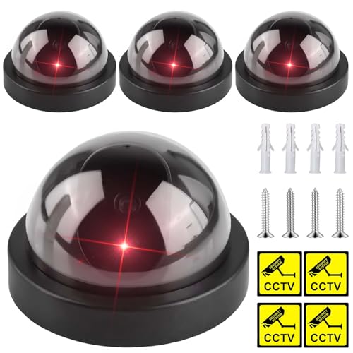 GOEDCH Lot de 4 Caméra Attrape : Caméra de Surveillance factice Fausse Caméra de Surveillance avec Lumière LED Clignotante - Outil de Dissuasion Visuel pour Maison, Boutique et Sécurité du Site
