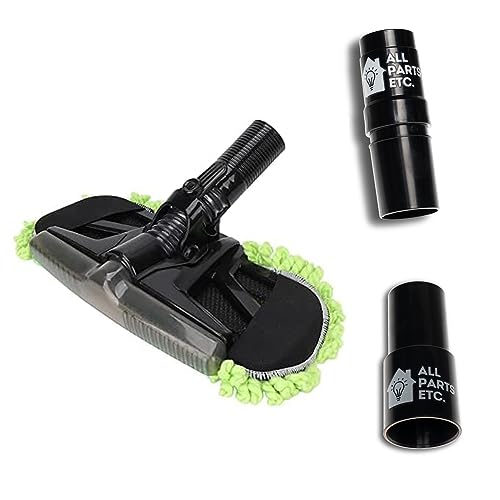 ALL PARTS ETC. Vacuum Dust Mop Head for Tile & Hardwood Floor, 1.25” Vacuum Attachments with Two Adapters for 1 3/8” & 1.5´´ Compatibility with Shop Vac, Shark, Miele, Bissell, Eureka & Central Vacs