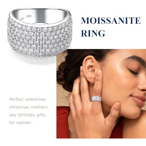 Moissanite Wedding Band Ring VVS D Color, 925 Sterling Silver White Gold Plated Chunky Wide Eternity Band Ring 1.8-5.14 Carat Moissanite Rings for Men Women3