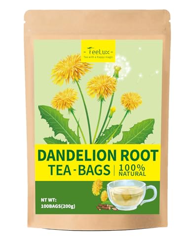 TeeLux - 100 bolsas de té de raíz de diente de león, raíz de diente de león crudo de alta calidad, té de hierbas sin cafeína, bolsas de té compostables