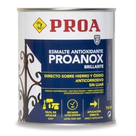Proa. Esmalte directo sobre óxido antioxidante Proanox, Marrón RAL 8016, 750 ml, Embalaje puede variar