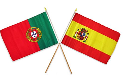 AES 12x18 12"x18" Wholesale Combo Spain Spanish & Portugal Portuguese Stick Flag
