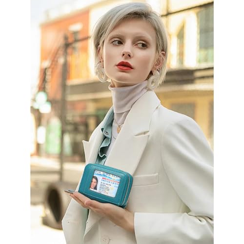 Image of RNIEGA Credit Card Holder Wallet RFID Blocking Leather Small Wallet for Women Double Zipper Wallet with ID Window
