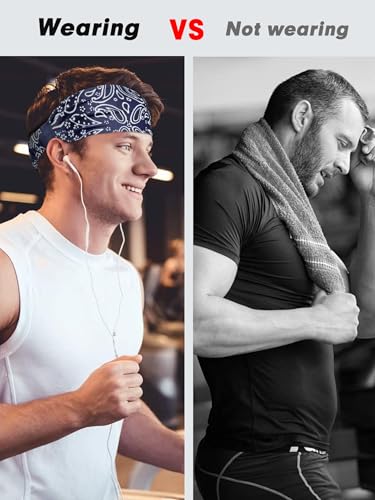 Image of AWUMBUK Sports Headbands for Men, Sweat Bands Headbands Men Absorbent Head Band Stretchy Sweatbands 5 Pack Hair Band Workout Football Running Cycling Fitness (Dark Blue)