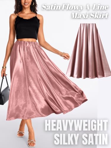Women's Heavy-Drape Satin Maxi Skirt, Elastic High Waisted A-Line Formal Skirts for Special Occasions2